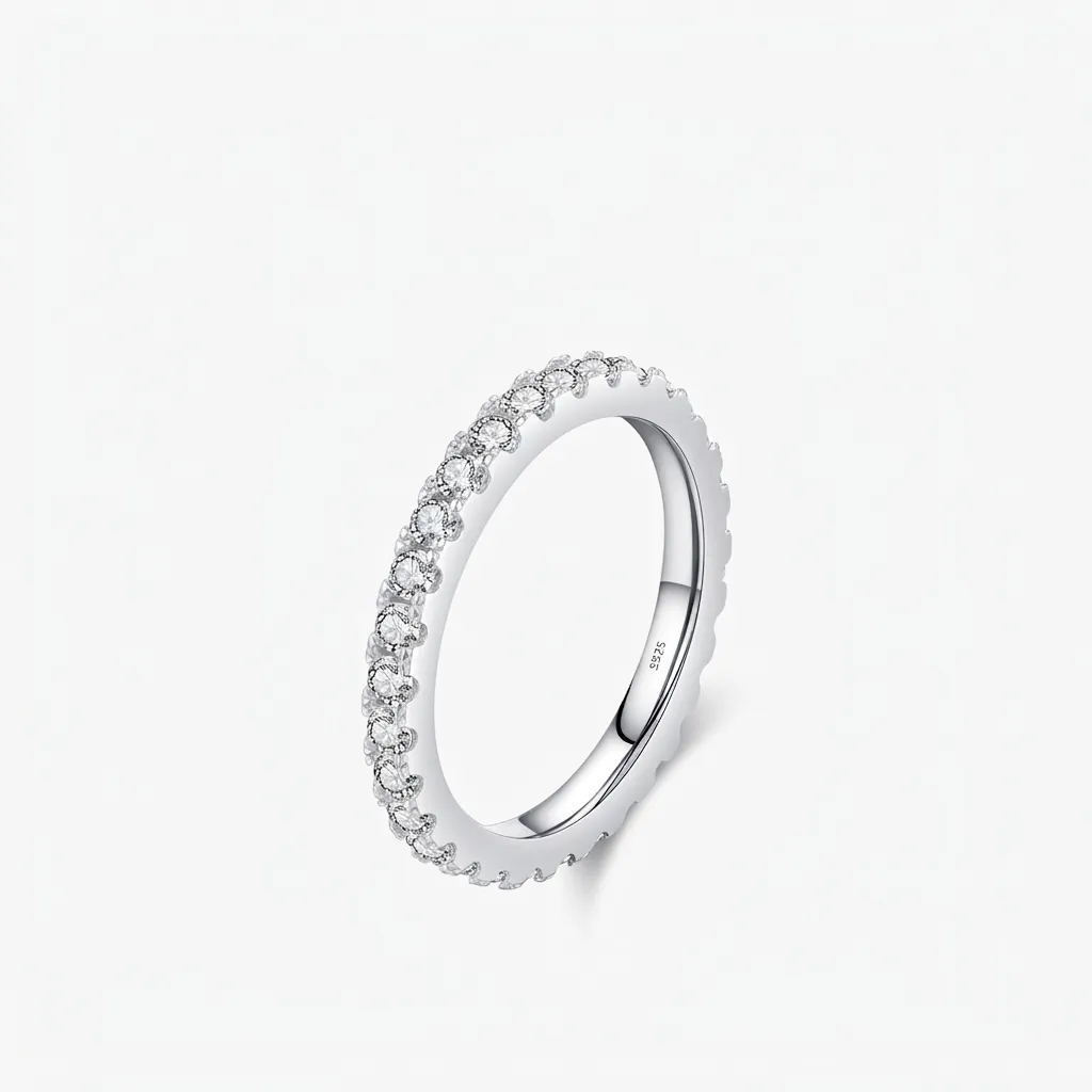 925 Sterling Silver Moissanite Eternity Ring For Women Minimalist Full Pave Row Sparkling Stackable Finger Ring Gift