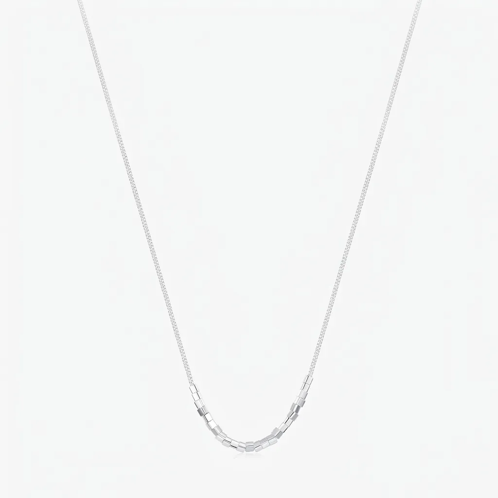 Minimalist 925 Sterling Silver Necklace For Women Sweet Cool Style Geometric Square Cube Bead Clavicle Chain Jewelry