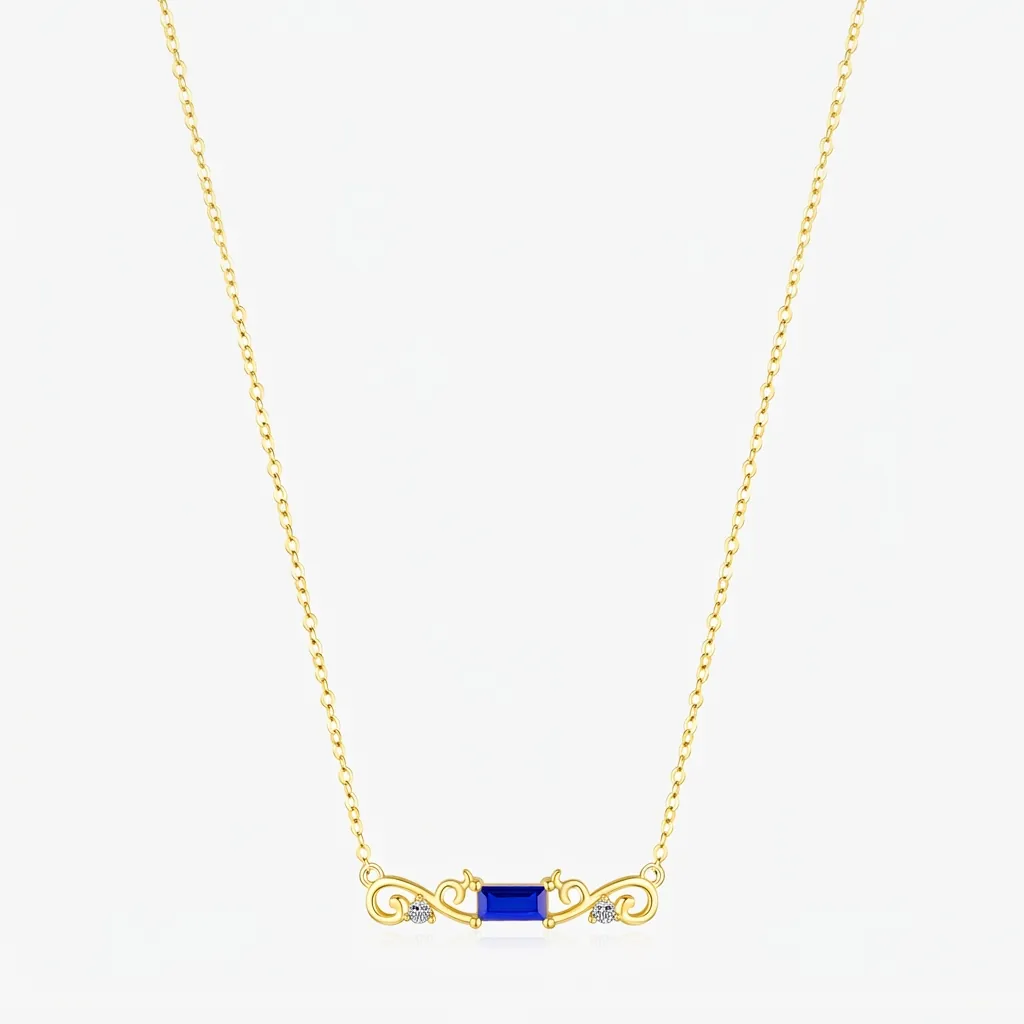 925 Sterling Silver Necklace For Women Vintage Blue Rectangular Gemstone Vine Pendant Rhinestone Clavicle Chain Jewelry