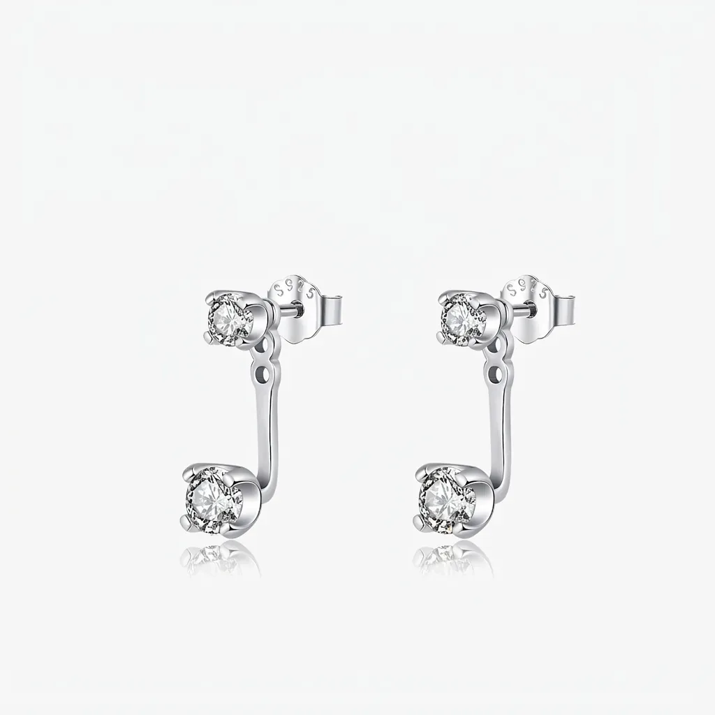 Orecchini a Bottone in Argento Sterling 925 Con Zirconia per Donna Elegante Ear Jacket Geometrico Doppia Faccia Gioielli