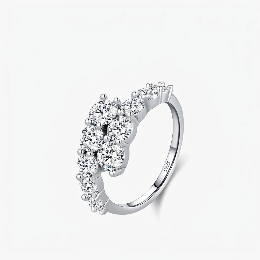 Luxury 925 Sterling Silver Cluster Ring For Women Sparkling Zirconia Inlaid Elegant Geometric Engagement Wedding Band Jewelry
