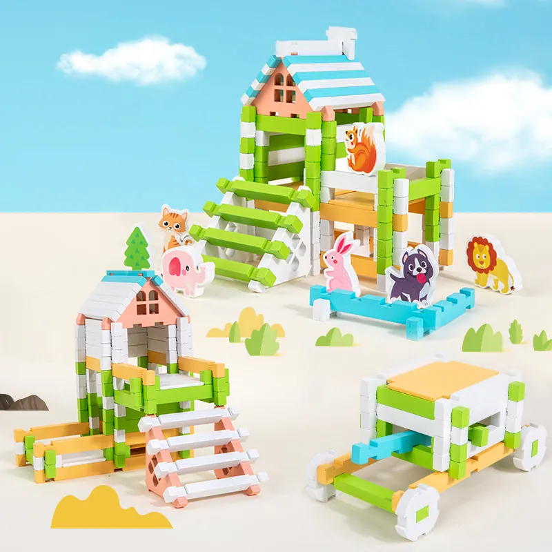 Kinder Pädagogisch Zapfen Und Schlitz Holz Bausteine Haus Kreativer Raum Konstruktion Spielzeug DIY Montage