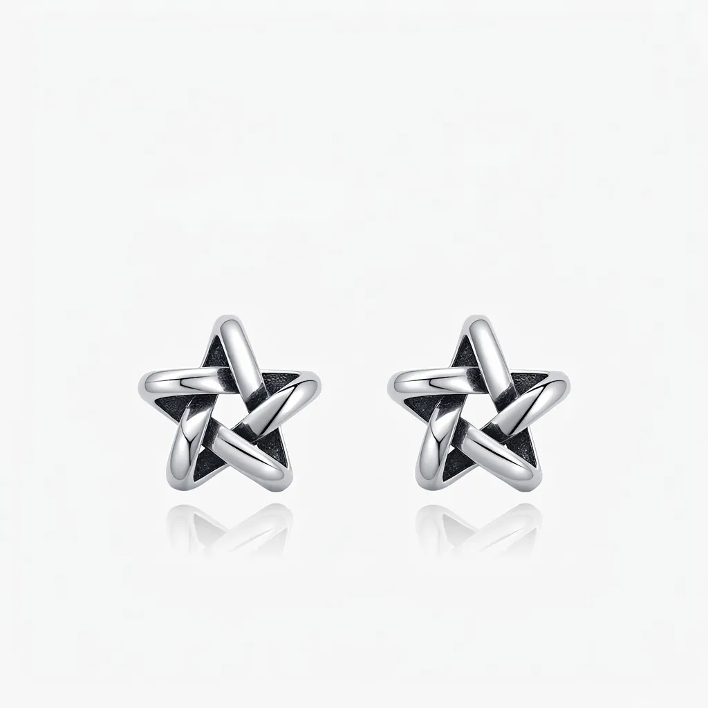 Vintage 925 Sterling Silver Star Stud Earrings For Women Retro Hip Hop Intertwined Hollow Star Earrings Fashion Jewelry Gift