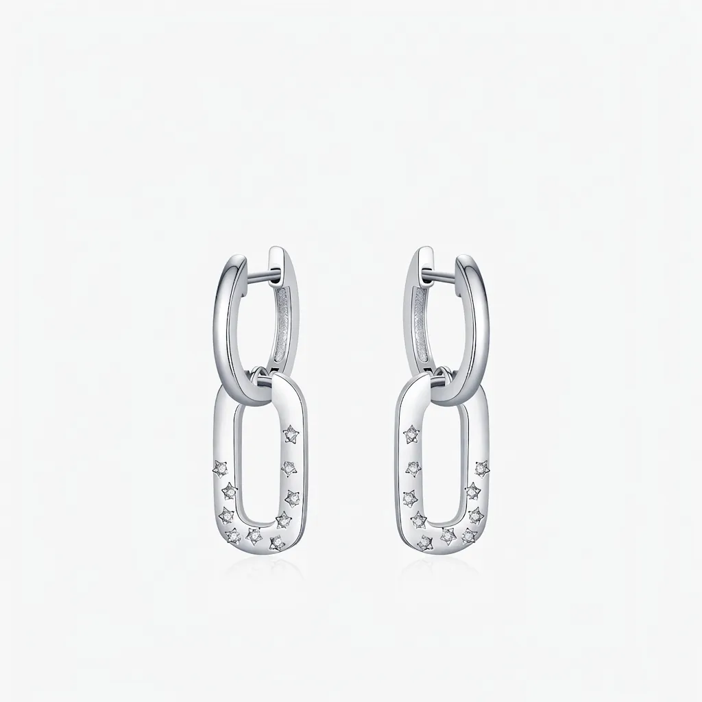 925 Sterling Silver Geometric Star Zirconia Drop Earrings For Women Fashion Sweet Cool Rectangle Link Dangle Earrings Jewelry