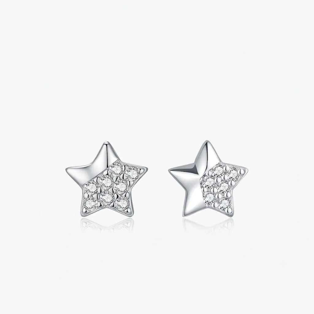 925 Sterling Silver Asymmetric Star Stud Earrings Niche Design Sparkly Zirconia Five Pointed Star Earrings For Women Jewelry