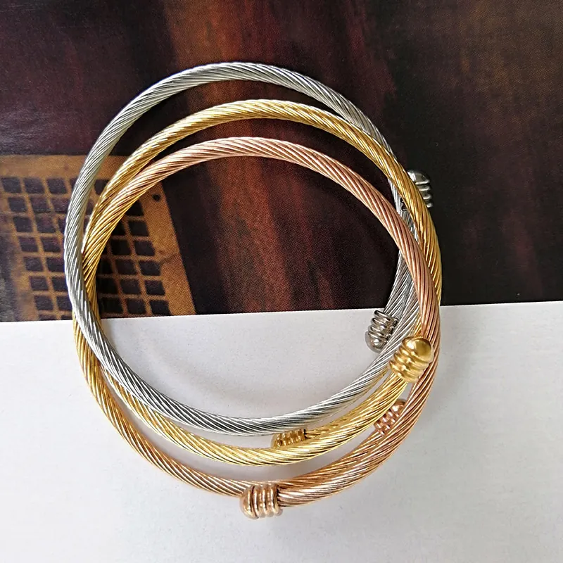 Stainless Steel Cable Twist Open Cuff Bangle Bracelet For Women Gold Rose Gold Silver Color Minimalist Wire Jewelry Accessorie