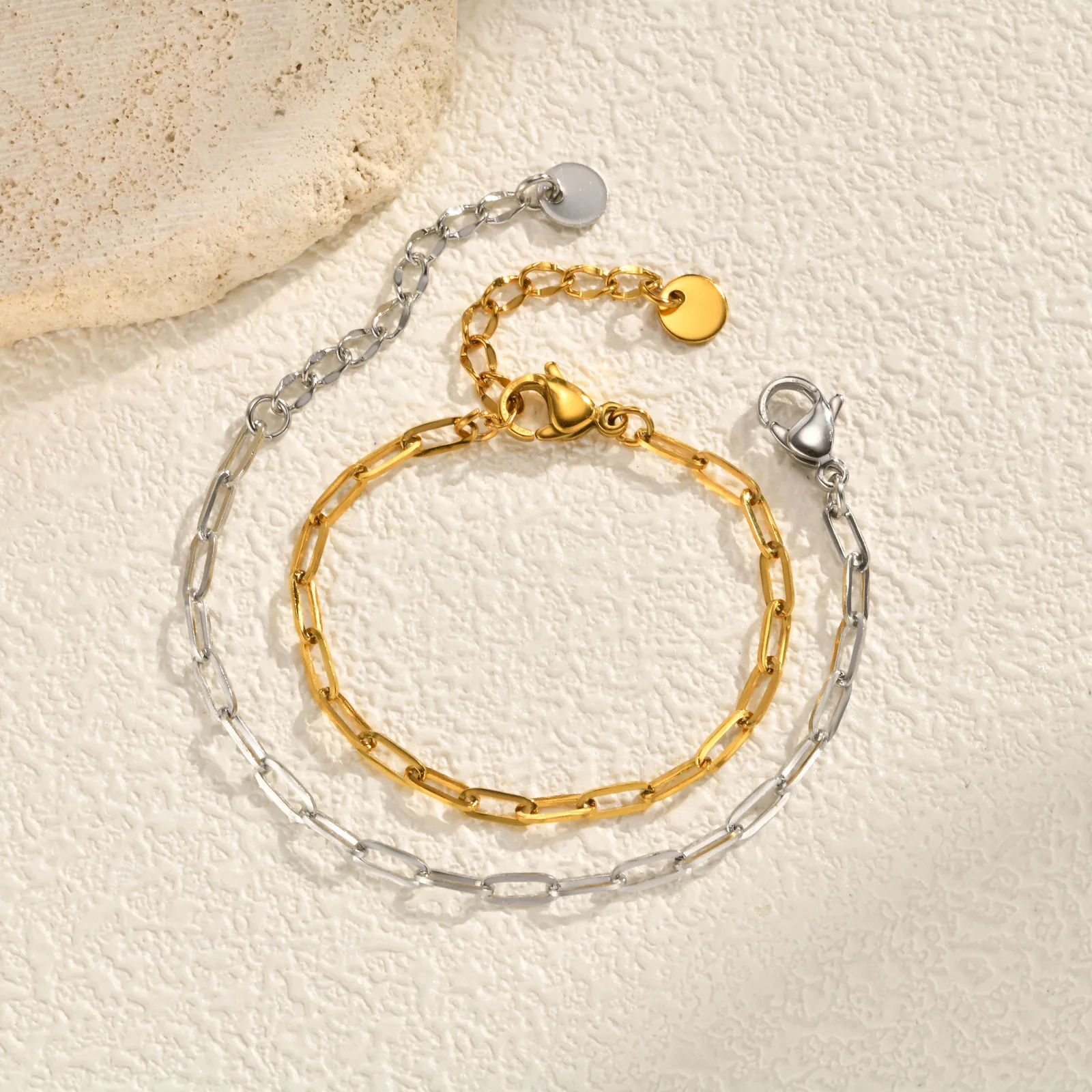 Minimalistisches Büroklammer-Kette Armband Aus Edelstahl Für Damen Gold Silber Vergoldet Verstellbares Glieder-Schmuck Geschenk