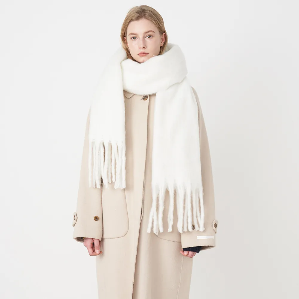 Women Soft Cashmere Feel Tassel Scarf Winter Thick Warm Solid Color Long Pashmina Shawl Wrap Elegant Fashion Neck Warmer