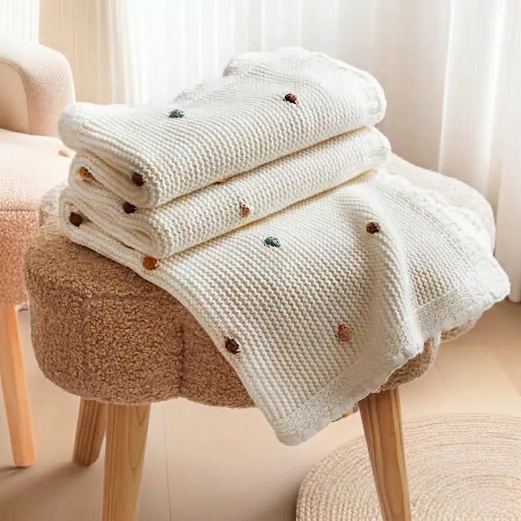 Nordic Minimalist Knitted Cotton Throw Blanket With Colorful Polka Dots For Sofa Bed Office Nap Cozy Warm Soft Decorative Blanket