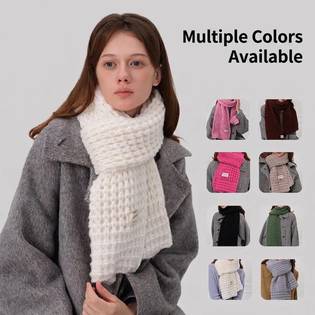 Sciarpa Minimalista a Maglia Grossa Donna Uomo Inverno Caldo Tinta Unita Poliestere Scialle Morbido Collo Accessorio Moda