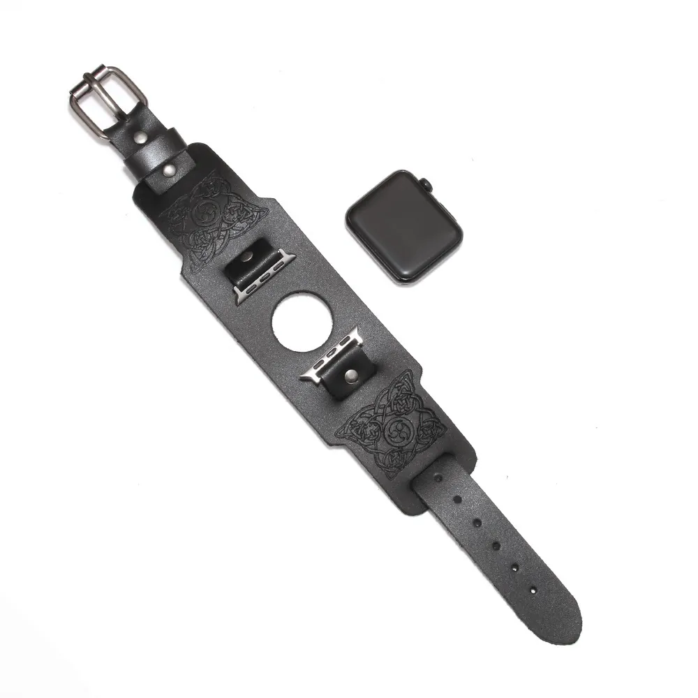 Cinturino Orologio Vintage in Vera Pelle Totem Lupo Celtico Goffrato Cinturino a Polsino Largo per Smart Watch Universale