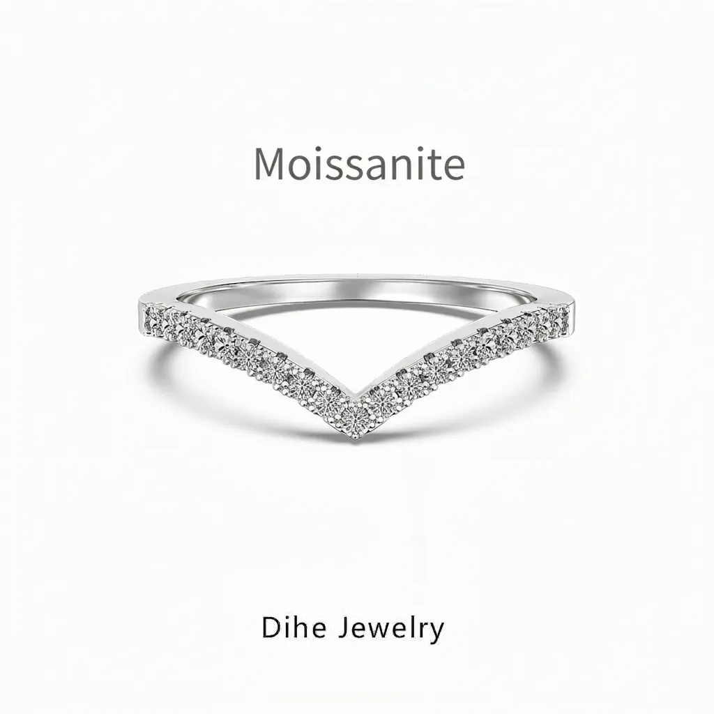 Elegant V-Shape 925 Sterling Silver Moissanite Ring For Women Minimalist Pave Chevron Wedding Anniversary Jewelry Finger Ring