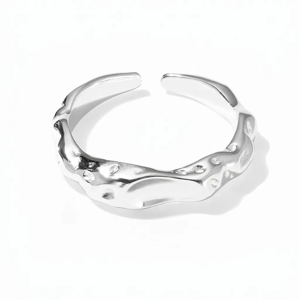 Minimalist 925 Sterling Silver Open Ring For Women Irregular Wave Design Lava Texture Adjustable Fashion Jewelry Gift