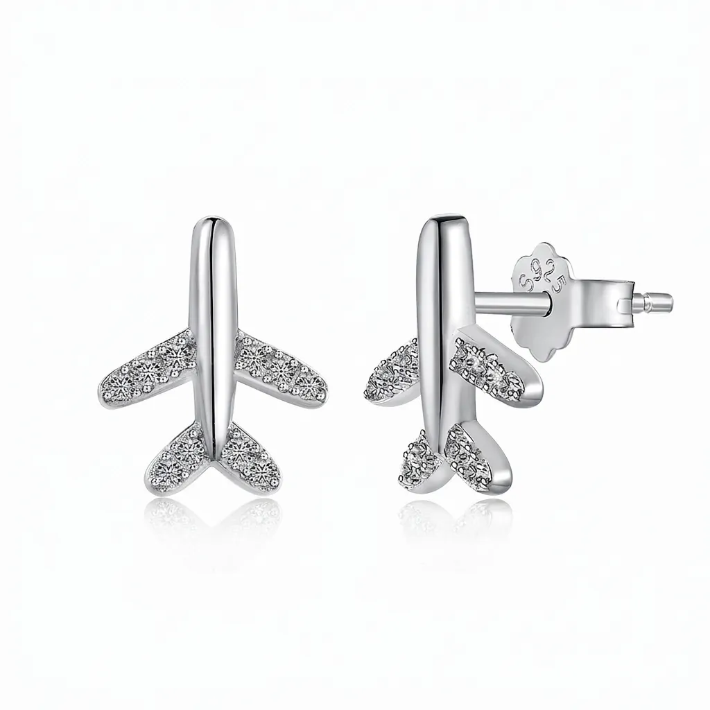 925 Sterling Silver Airplane Stud Earrings For Women Tiny Aircraft Zirconia Inlaid Gold Silver Plated Fashion Jewelry
