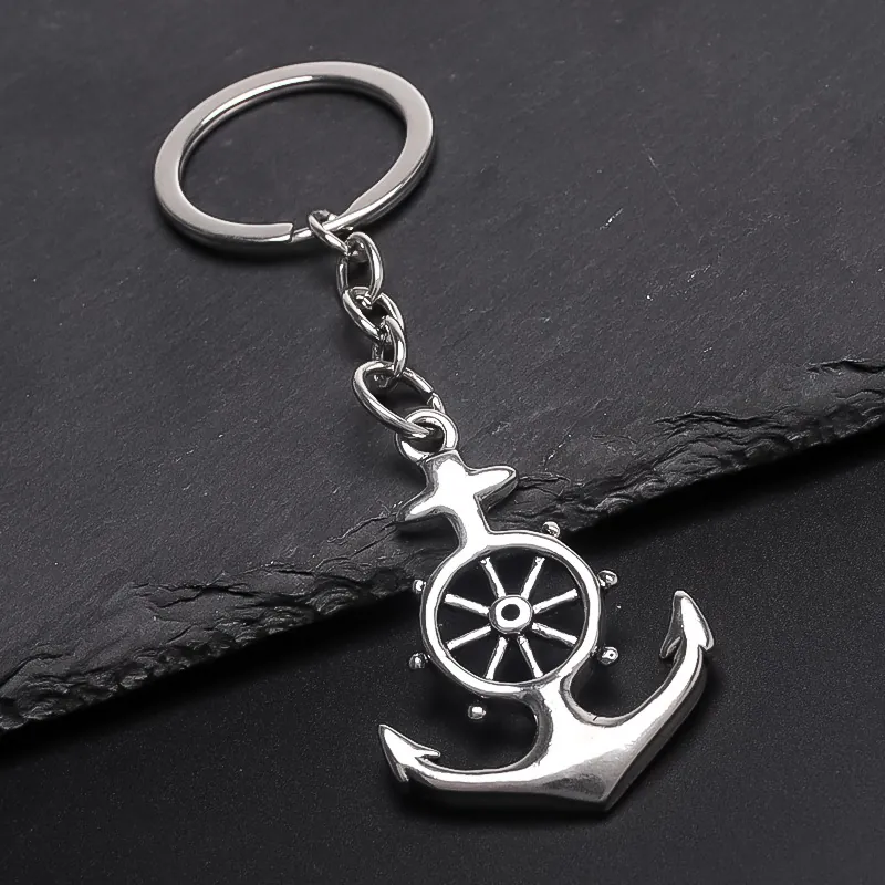 Nautical Anchor Ship Wheel Alloy Keychain Minimalist Silver Keyring Pendant For Men Women Key Management Daily Fashion Jewelry