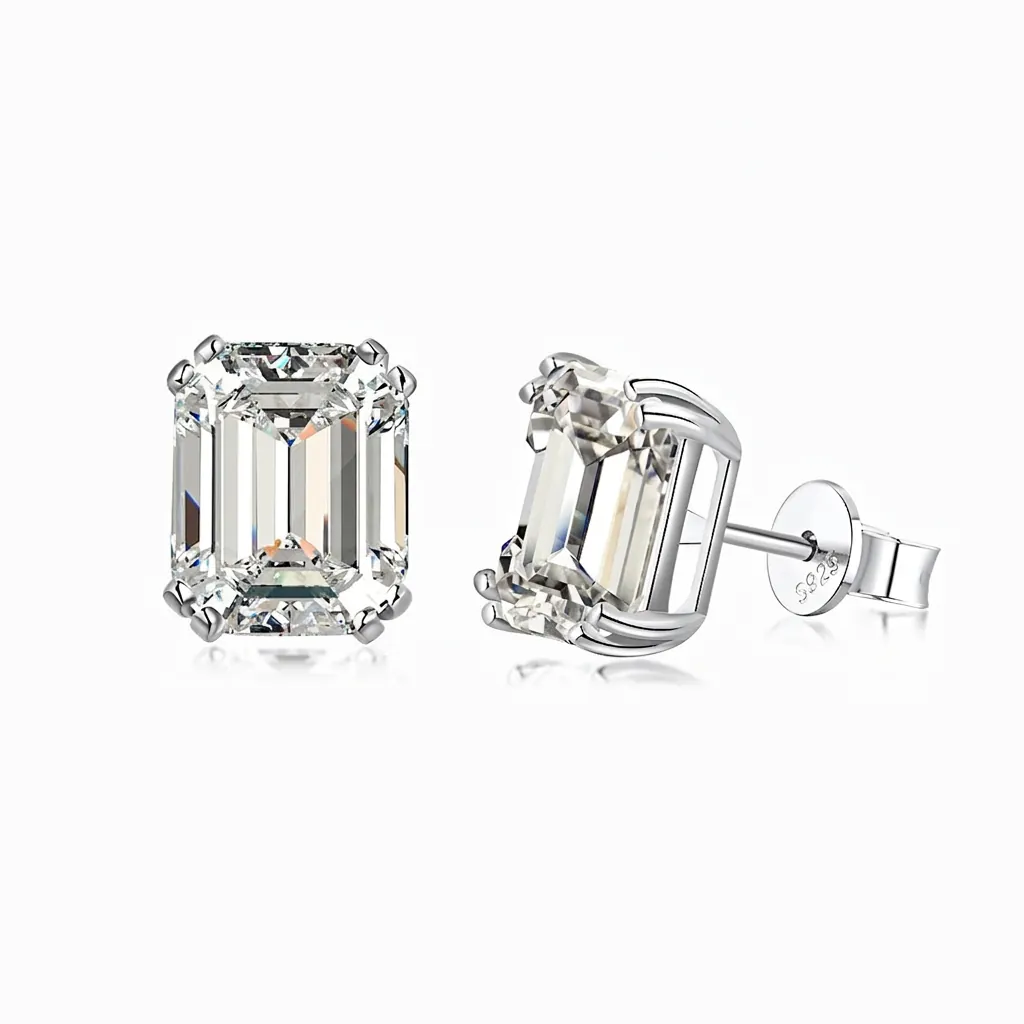S925 Sterling Silver Square Asscher Cut Zirconia Stud Earrings Geometric Simple Elegant Accessories For Women Jewelry Gift