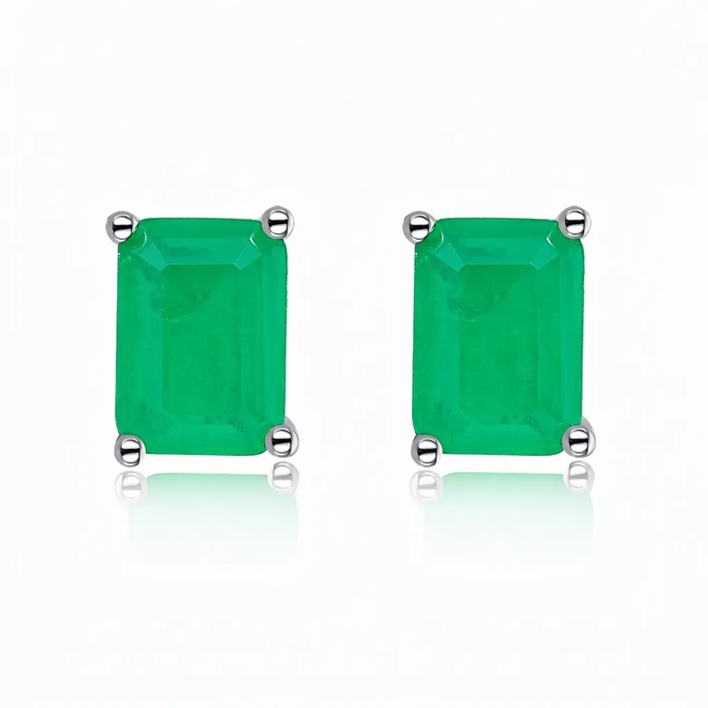 Luxury 925 Sterling Silver Emerald Cut Zirconia Stud Earrings For Women Retro Rectangle Green Blue Wedding Jewelry