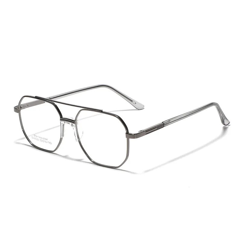 Modern Stainless Steel Geometric Polygon Optical Glasses Frame For Women Men Double Beam Vintage Eyewear Flat Glasses