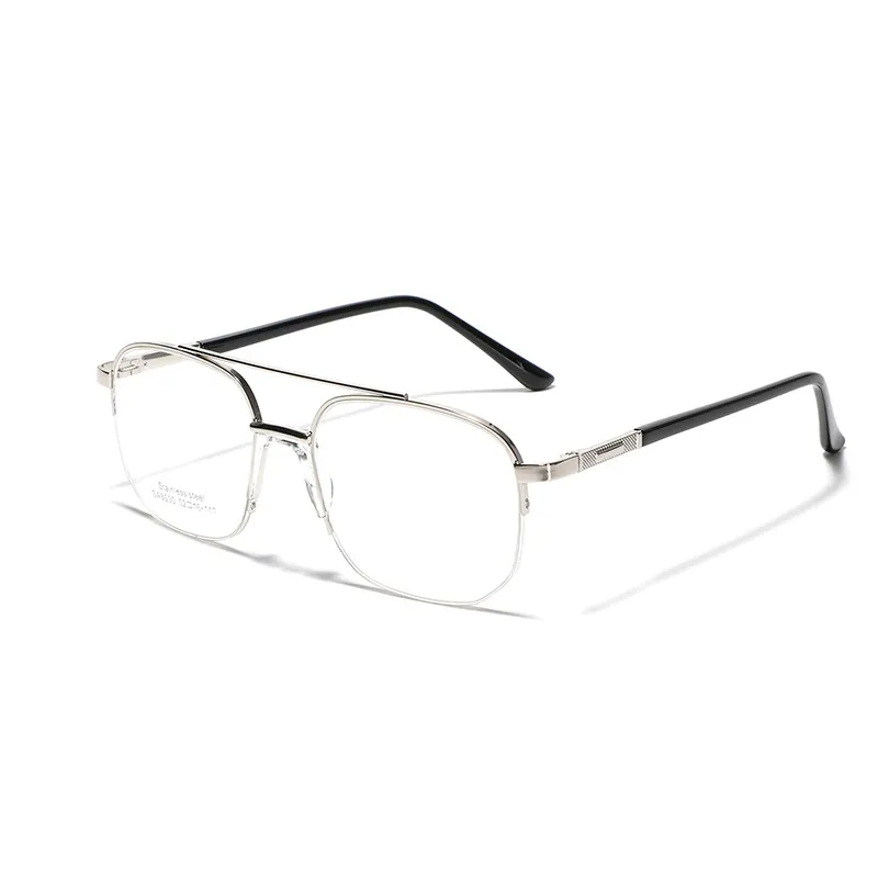 Semi Rimless Stainless Steel Optical Glasses Frame Double Bridge Retro Pilot Square Eyeglasses Frame For Men Women