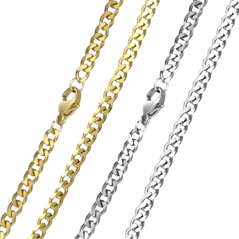 Titanium Steel Curb Chain Necklace For Men Women Polished Six Sided Weave Clavicle Chain Hip Hop Punk Jewelry Gift