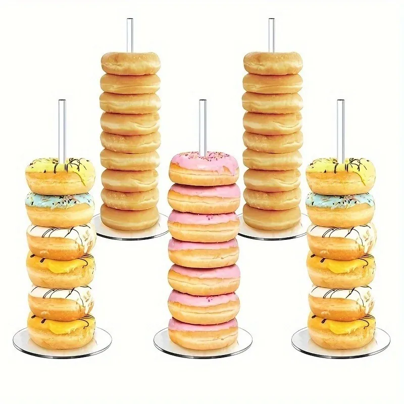 Acryl Donut-Ständer 5er Set Klarer Dessert-Display-Halter Vertikale Säule Für Hochzeit Geburtstag Party Tischdekoration