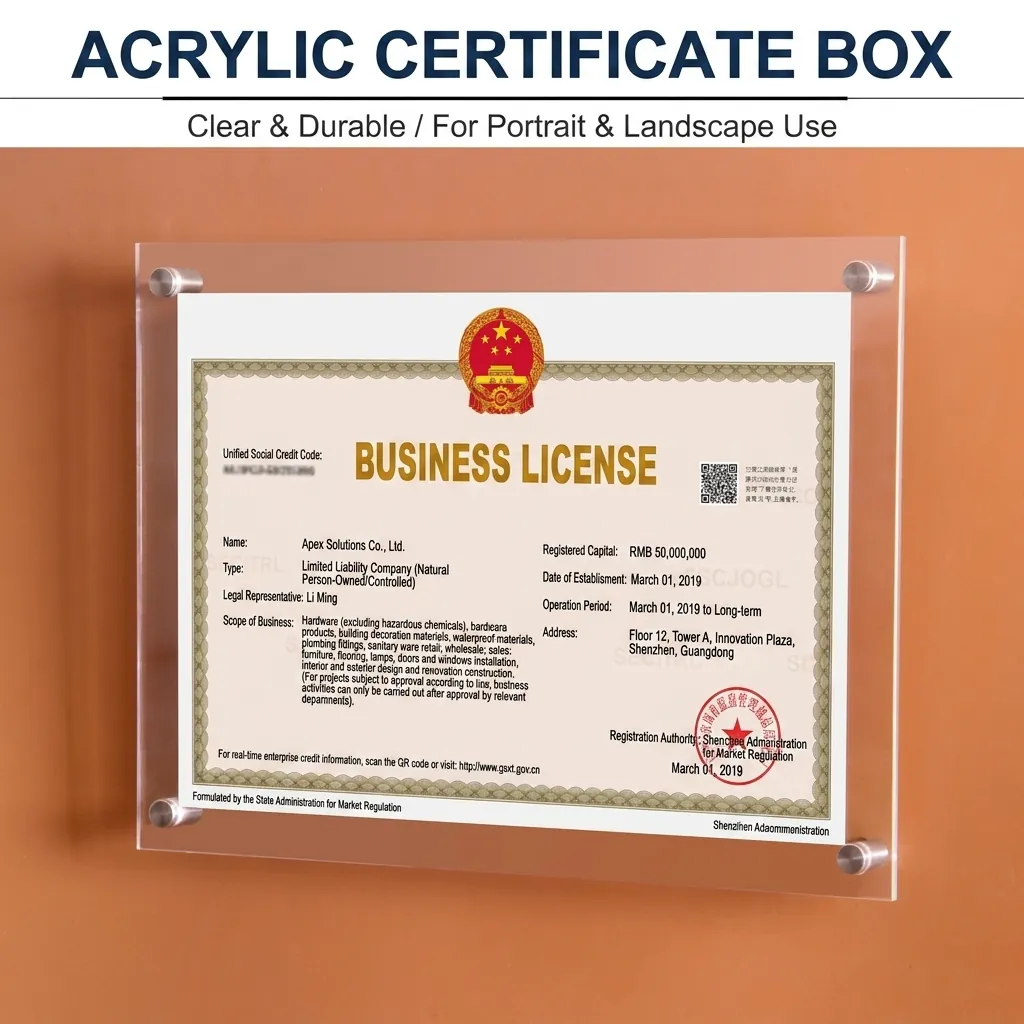 Moderner Acryl Zertifikatsrahmen Wandmontage Business Lizenzhalter Mit Edelstahl Abstandshaltern Professioneller Dokumenten Display Rahmen