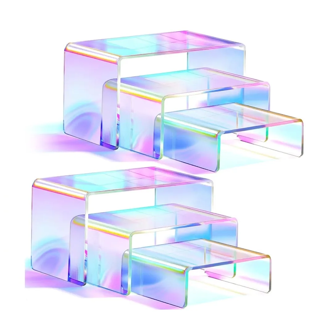 Espositore in Acrilico Iridescente Set di Alzate a Forma di U Arcobaleno per Esposizione di Collezioni di Gioielli Organizer