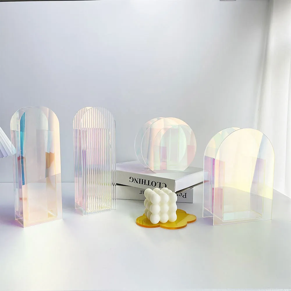 Modern Nordic Acrylic Iridescent Flower Vase Geometric Transparent Colorful Decorative Home Office Desktop Art Vase Ornament Gift