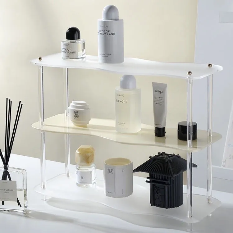 Estante de Exhibición de Acrílico de 3 Niveles con Forma de Onda Organizador de Almacenamiento de Perfume de Maquillaje de Escritorio Moderno Desmontable para Dormitorio Baño Tocador