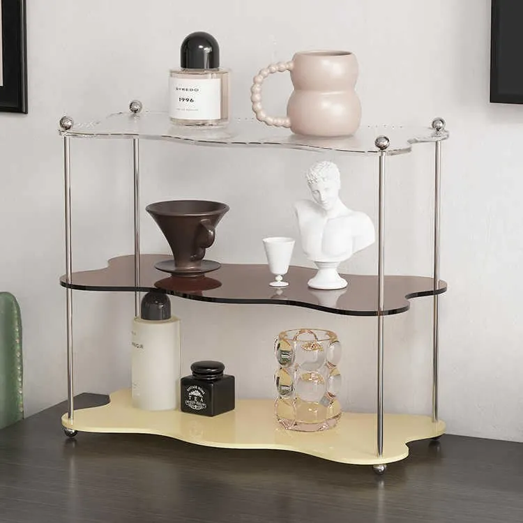 Estante de Exhibición de Escritorio de Acrílico de Varios Niveles Borde de Ola Nórdica Estante de Almacenamiento Para Perfume Maquillaje Decoración