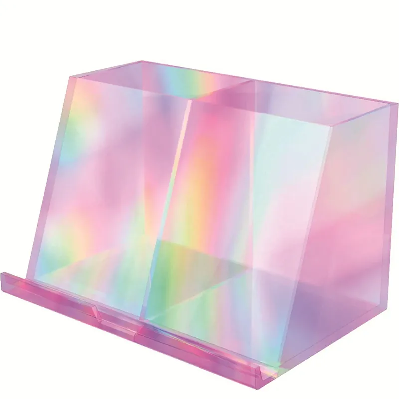 High Quality Iridescent Acrylic Desk Organizer With Tablet Phone Holder Multifunctional Rainbow Office Stationery Storage Box Pen Holder