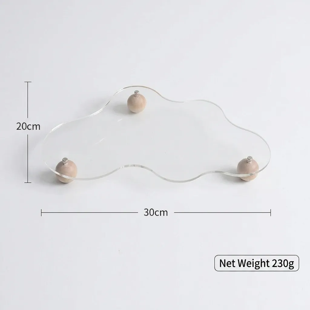 Cloud Shaped Transparent Acrylic Dessert Display Stand With Wood Bead Legs Wedding Party Cake Tray Afternoon Tea Snack Plate