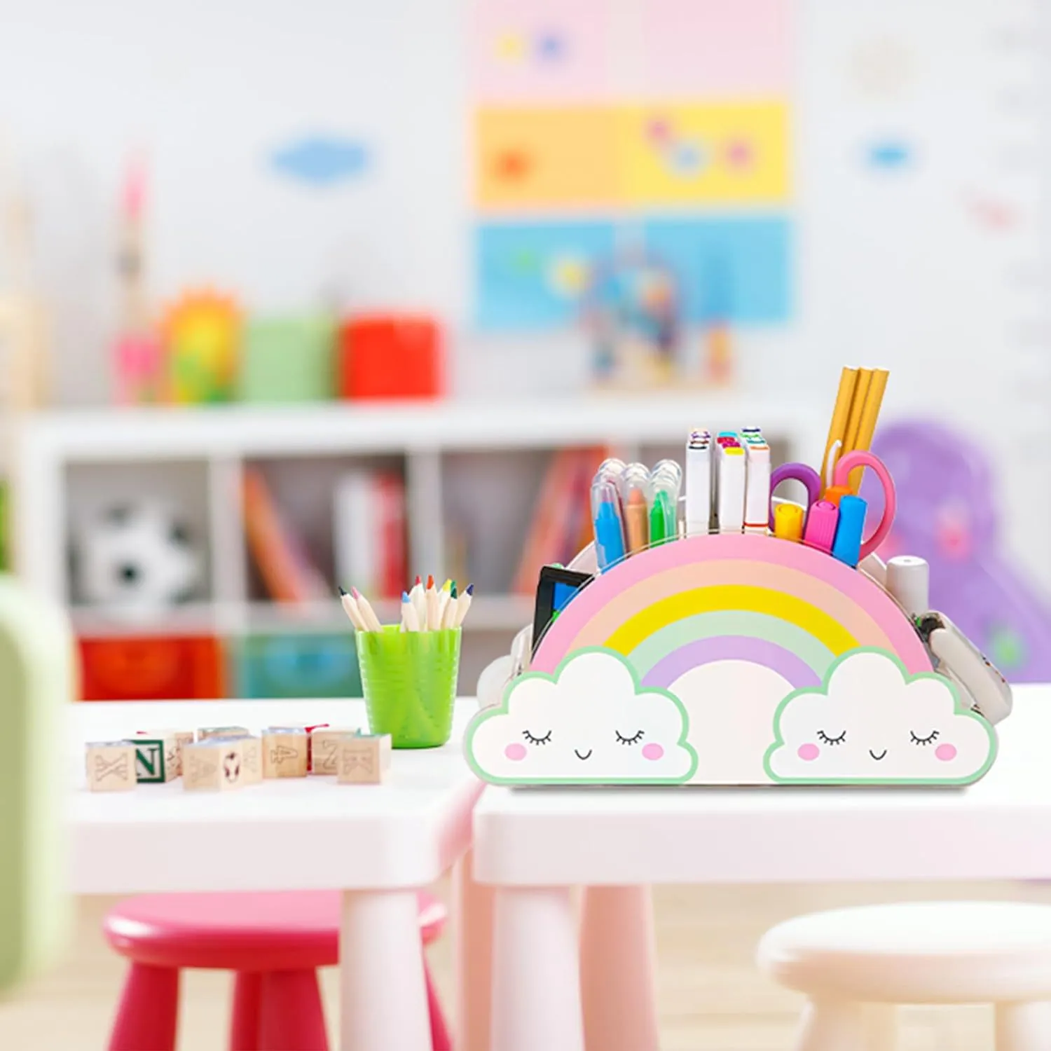 Organizzatore Scrivania Arcobaleno Acrilico Portapenne Design Nuvola Carino Scatola Immagazzinaggio Cancelleria per Bambini Ufficio Casa