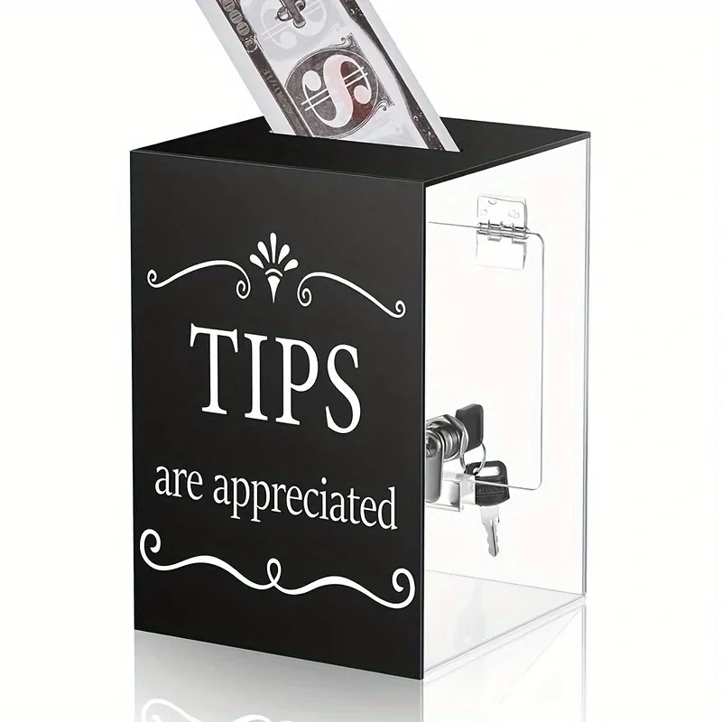 Modern Acrylic Tip Box With Lock For Restaurant Bar Gold Black Donation Box Suggestion Box Printed Text Commercial Storage Box