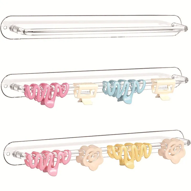 Acrylic Wall Mounted Claw Clip Organizer Transparent Hair Clip Display Rack Hairband Storage Holder For Women Bathroom Bedroom