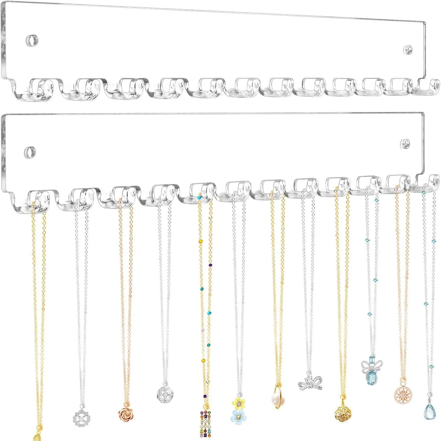 Lot de 2 Présentoir à Colliers Mural en Acrylique Transparent Crochets de Rangement Bijoux Avec Vis de Montage