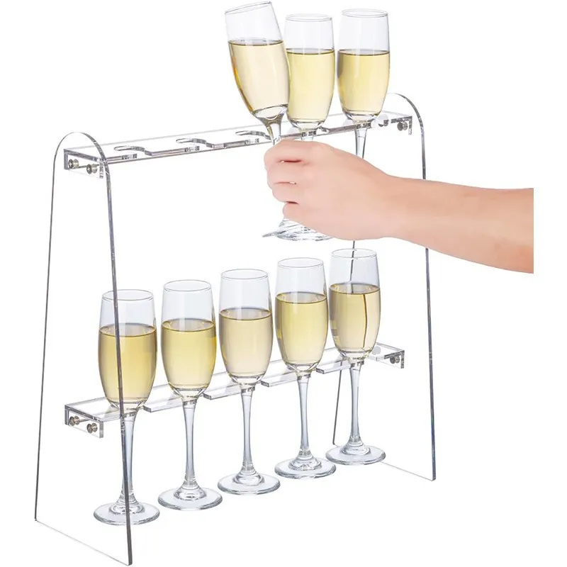 2-Tier Acrylic Champagne Glass Holder Rack Detachable Stemware Stand For Wedding Party Bar Display Storage Tower Shelf
