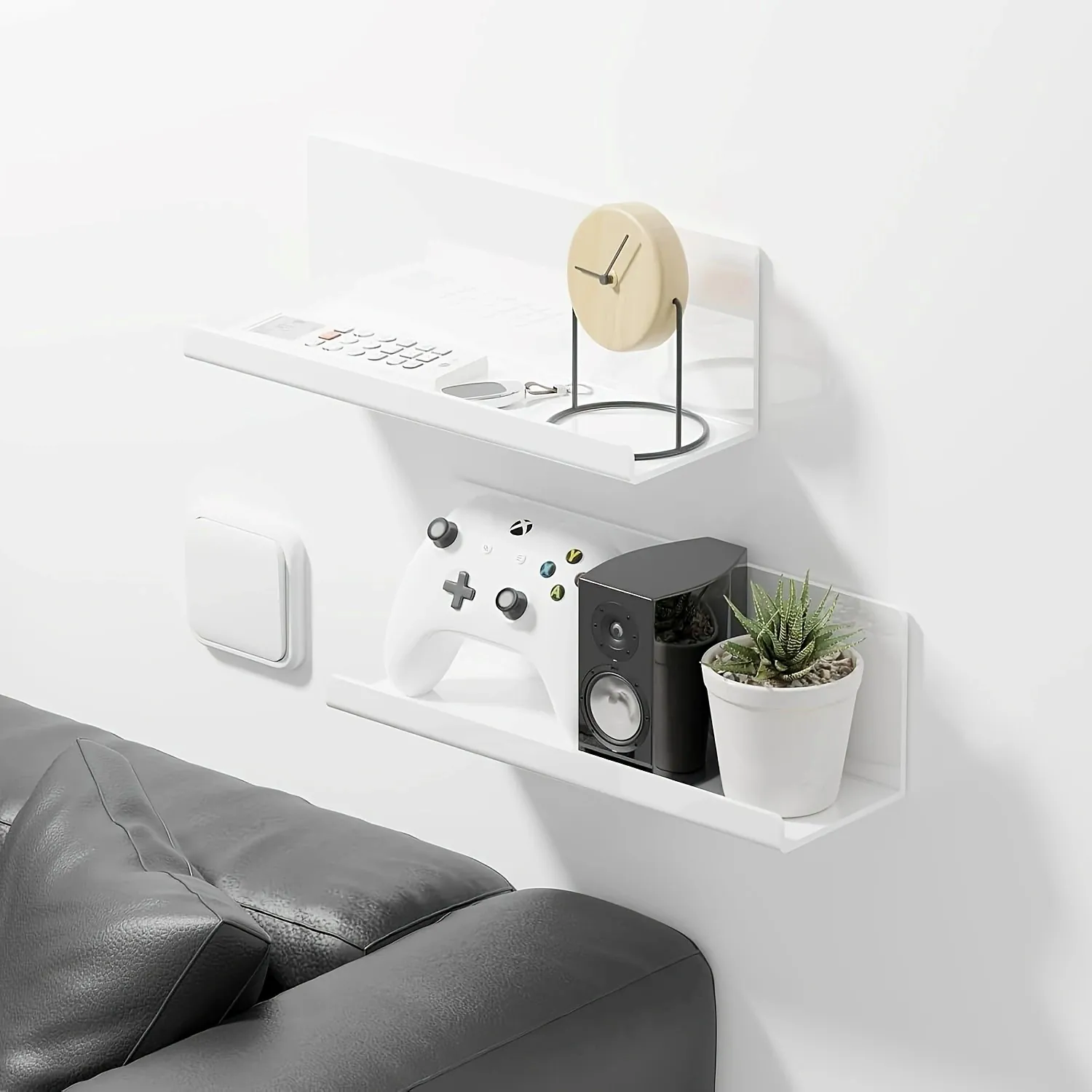 Acrylic Floating Wall Shelves No Drill No Damage Wall Mounted Minimalist Display L Shelves For Bathroom Kitchen Living Room Bedroom White Black