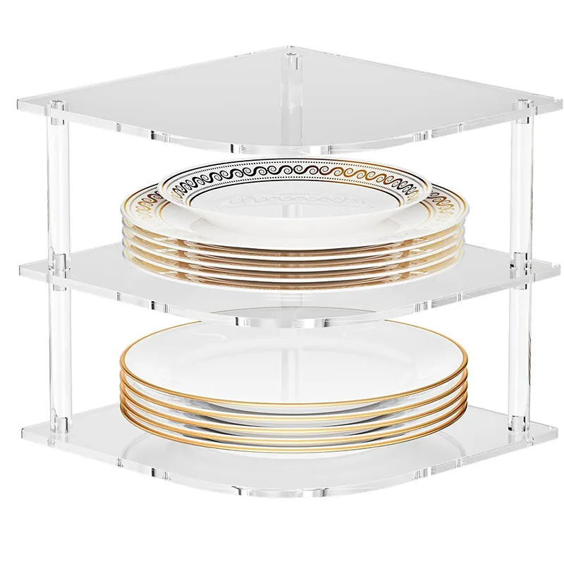 Étagère de Rangement d'Angle en Acrylique Transparent à 3 Niveaux Organisateur de Cuisine Présentoir de Comptoir