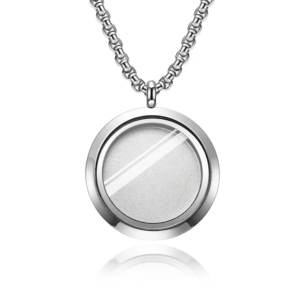 Stainless Steel Round Cremation Urn Locket Necklace Memorial Ashes Holder Pendant With Glass Window And Polished Chain