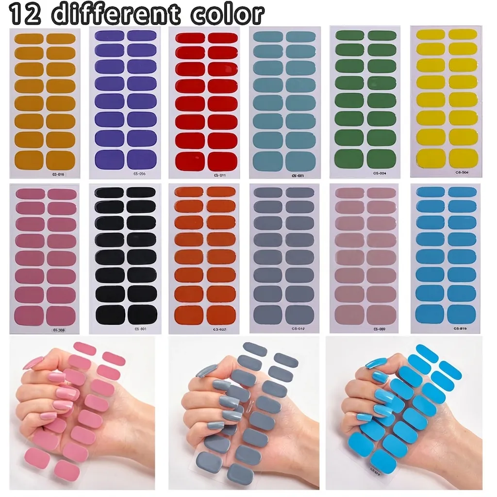 Multicolor Nail Polish Wraps Glitter Solid Color Full Cover Waterproof Nail Art Stickers For Women DIY Manicure Decoration