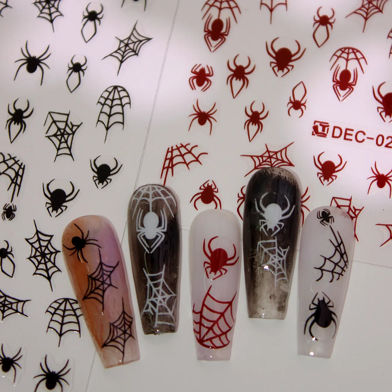 Halloween Spider Web Nail Stickers Self Adhesive 5D Relief Spider Decals Horror DIY Nail Art Decoration For Women Party