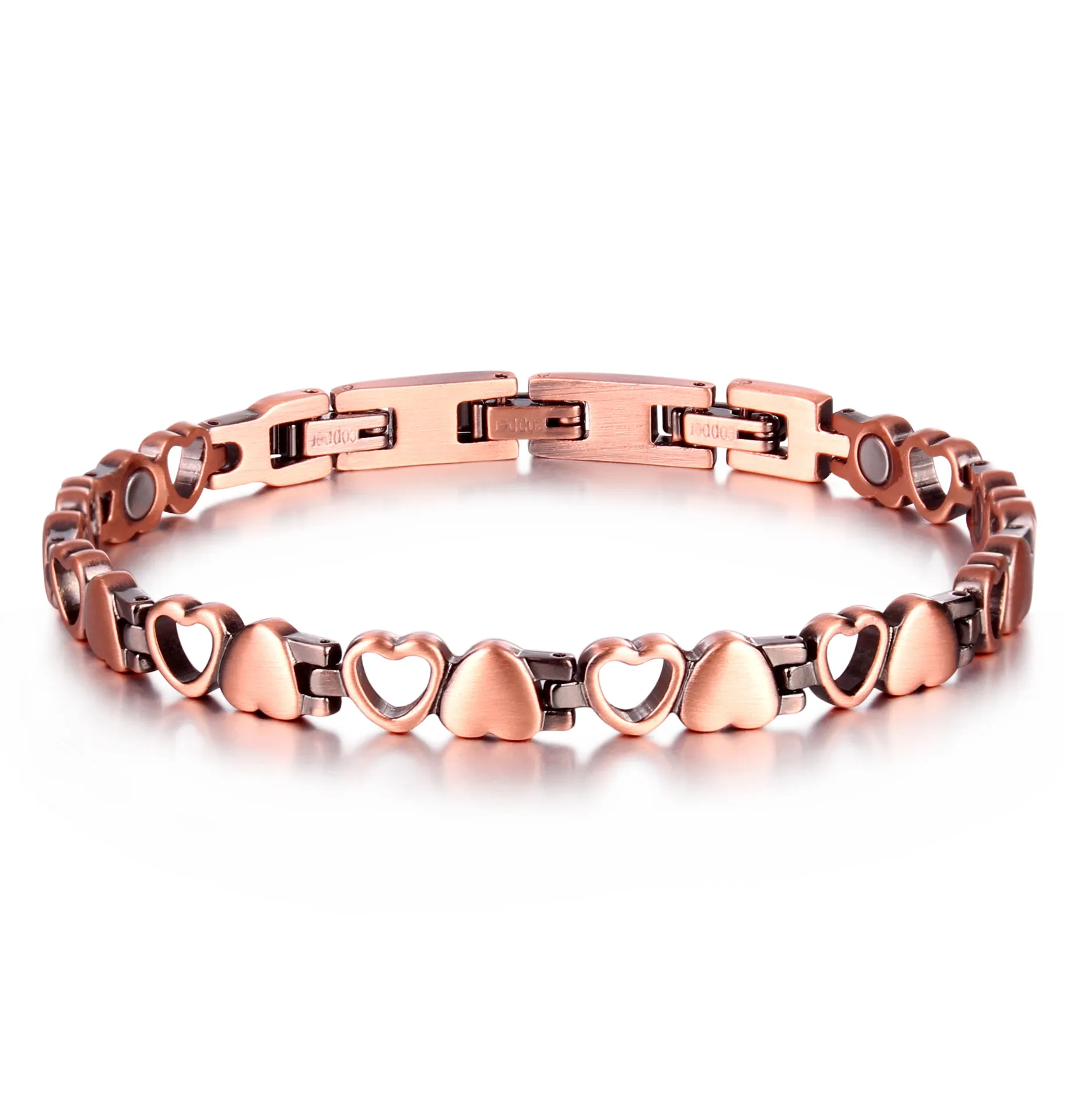 Women Red Copper Heart Magnetic Therapy Bracelet Vintage Hollow Link Design Health Care Jewelry For Ladies Daily Gift