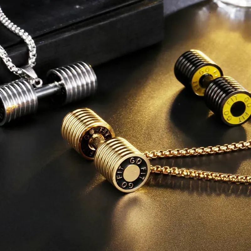 Collier Pendentif Haltère de Fitness en Acier Inoxydable pour Hommes Go Fit Bijoux de Cou Sport Accessoire de Musculation Cadeau Homme