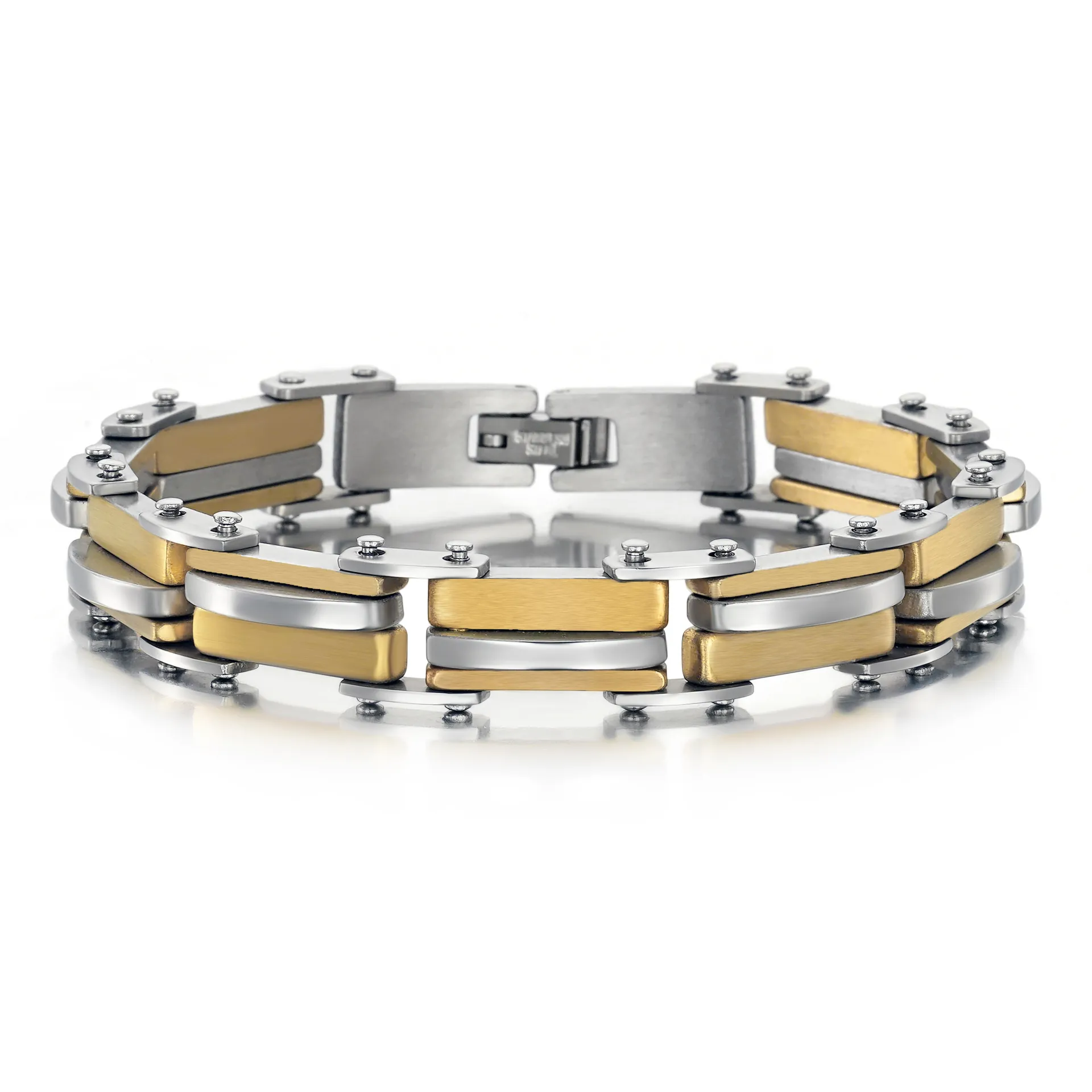 Bracelet Homme en Acier Inoxydable Industriel Style Mécanique Brossé Or Argent Noir Plaqué Bijoux de Mode Robuste