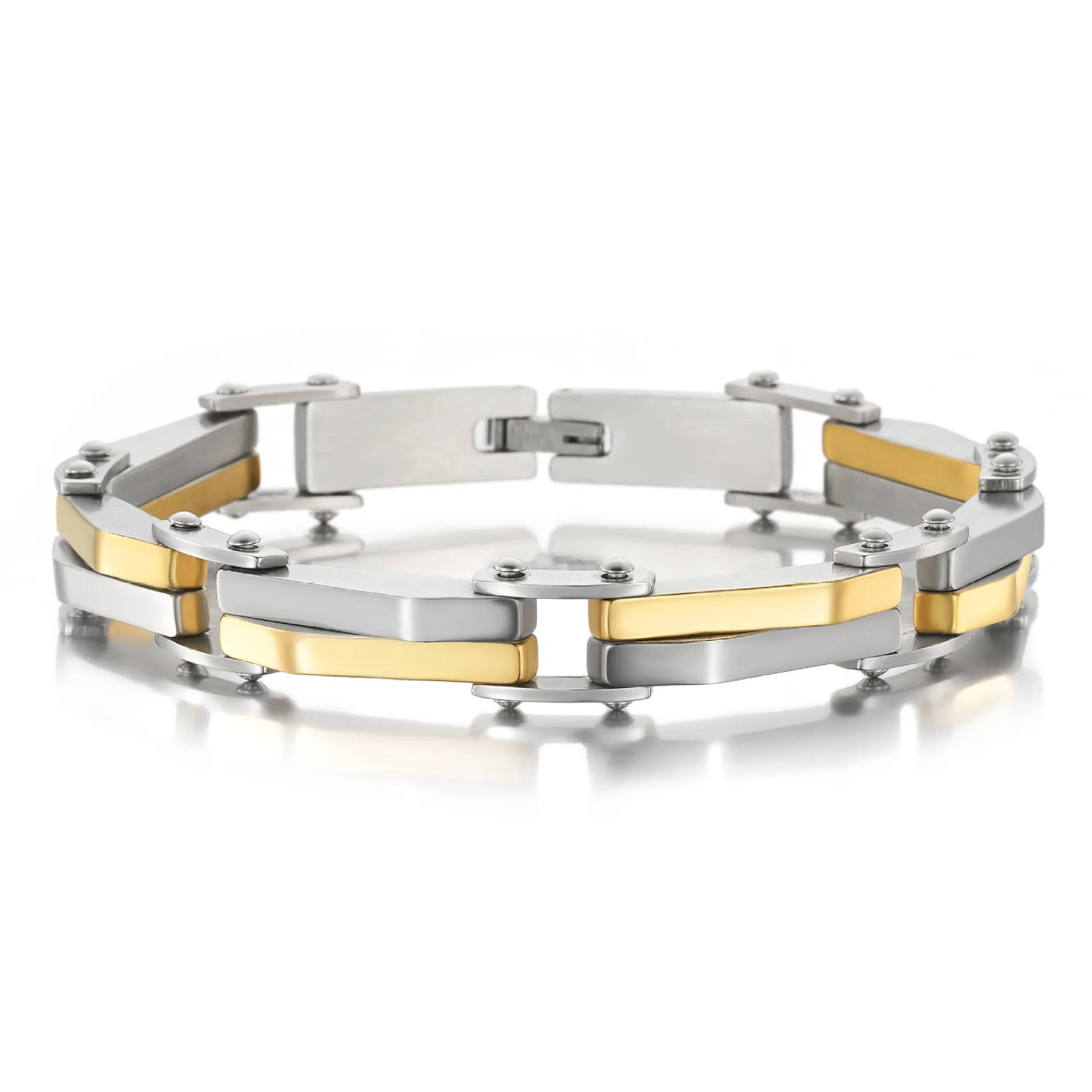 Industrial Stainless Steel Geometric Link Bracelet For Men Women Gold Silver Black Plated Polished Chain Fashion Jewelry Gift