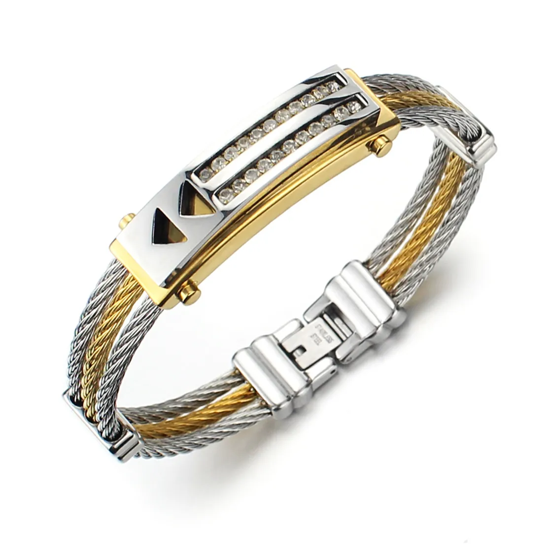 Bracciale da Uomo in Filo Intrecciato in Acciaio Inossidabile Moda Bicolore Strass Incastonati Gioielli Geometrici Bracciale Regalo
