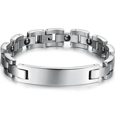 Heren Titanium Staal Magnetische Therapie Armband Roestvrij Staal ID Plaat Geometrische Schakel Gezondheid Sieraden Voor Mannen