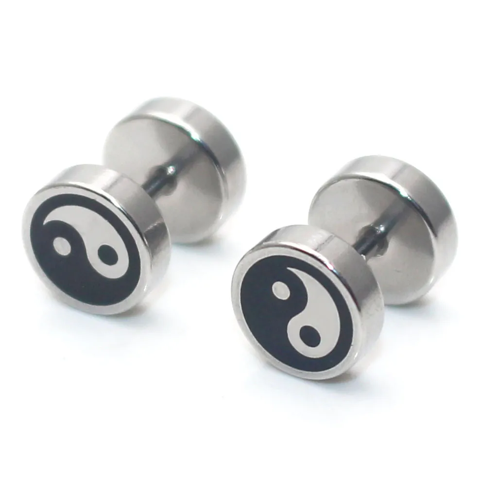 Stainless Steel Tai Chi Yin Yang Stud Earrings For Men Women Retro Gothic Punk Barbell Screw Back Earrings Fashion Jewelry Gift