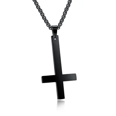 Stainless Steel Inverted Cross Pendant Necklace Gothic Punk St Peters Cross Necklaces For Men Women Personalized Jewelry
